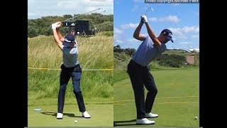 Justin Thomas golf swing  Long Iron faceon amp downtheline July 2017 [upl. by Barhos]